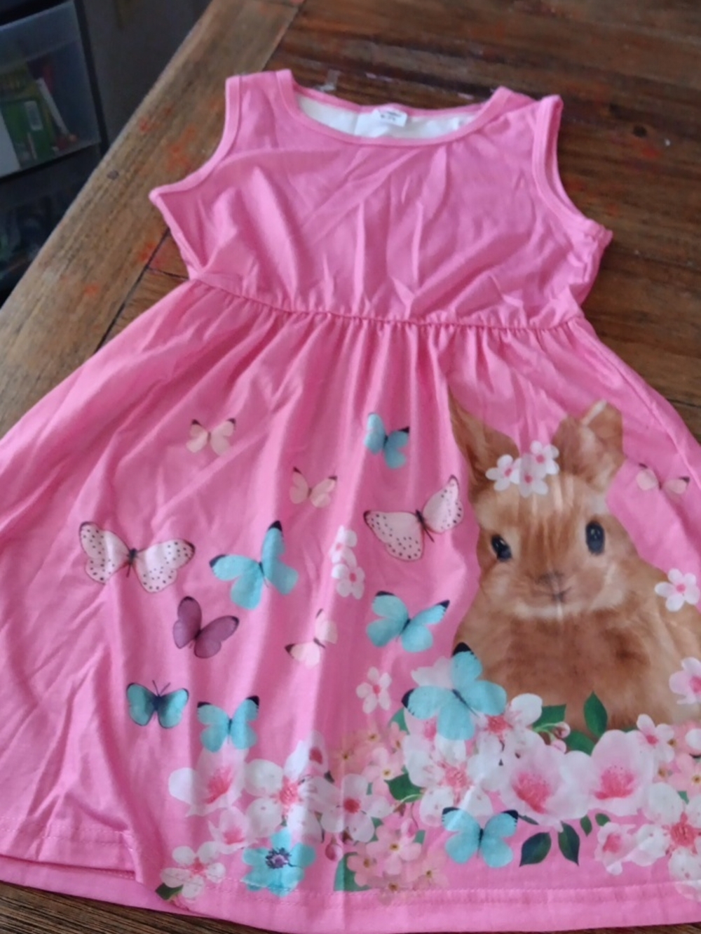 Pat Pat Girls Pink Sleeveless Dress With A Bunny And Butterflies